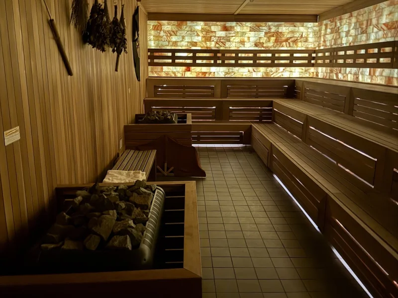 Quiet wooden sauna interior at AetherHaus in Vancouver